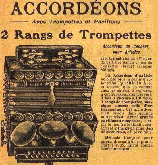 Husberg accordeon uit het begin van de vorige eeuw. (Bron: L. Malfait).