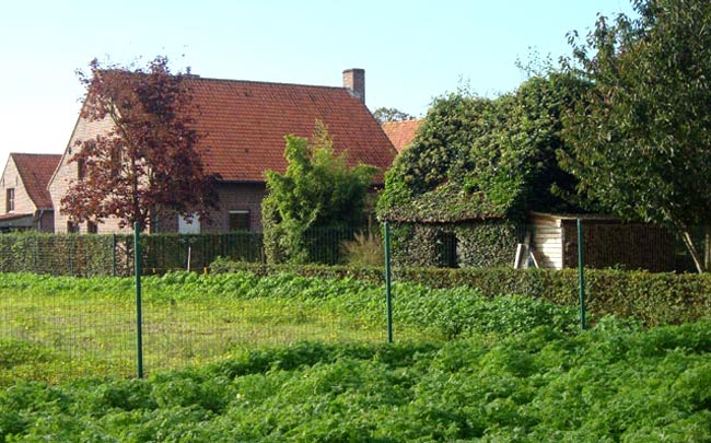 Het bakhuisje, nu in het groen gehuld, aan de Oude Heirweg 47.