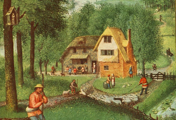 Dorpsherberg. Simon Bening, miniatuur, 1530.