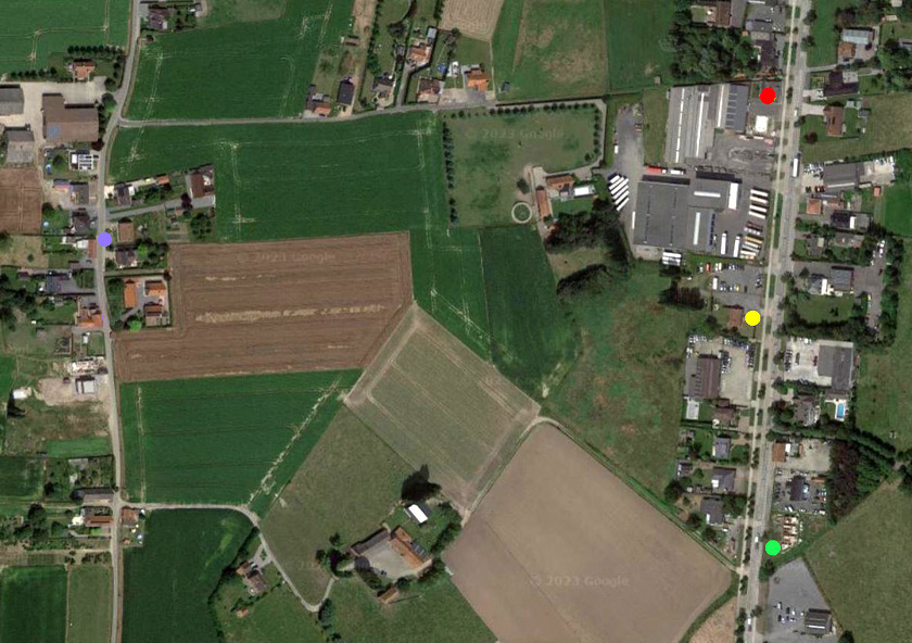 Satellietfoto met dezelfde mogelijke plaatsen van de herberg en brouwerij De dry Conyngen
