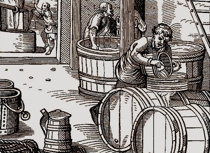 16de-eeuwse brouwerij. Jost Amman. Houtsnede. Beroepenboek, 1568 (Bron: Wikimedia). 