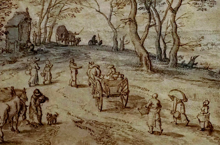 Boeren op weg naar de markt. Jan Brueghel de Oude, 1610 (Bron: Brussel, Kon. Mus. Schone Kunsten