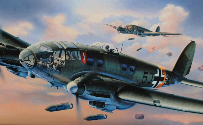 Een aanval van Heinkel He 111 bommenwerpers (© Wikimedia)