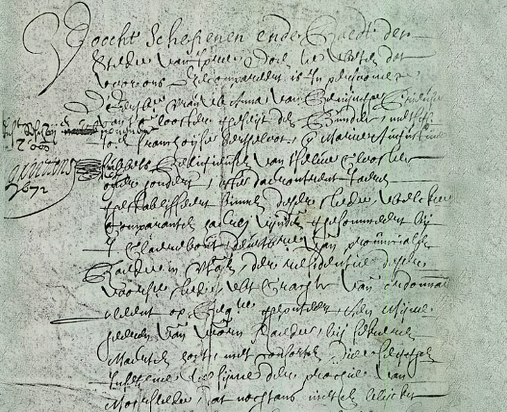 de eerste paragrafen van de goederenaangifte van 1672