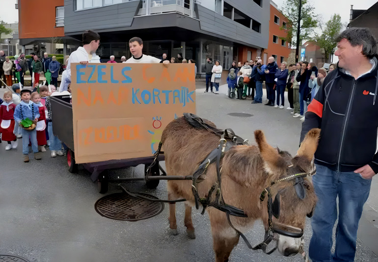 Devermaarde jaarlijkse ezelsstoet in Kuurne.