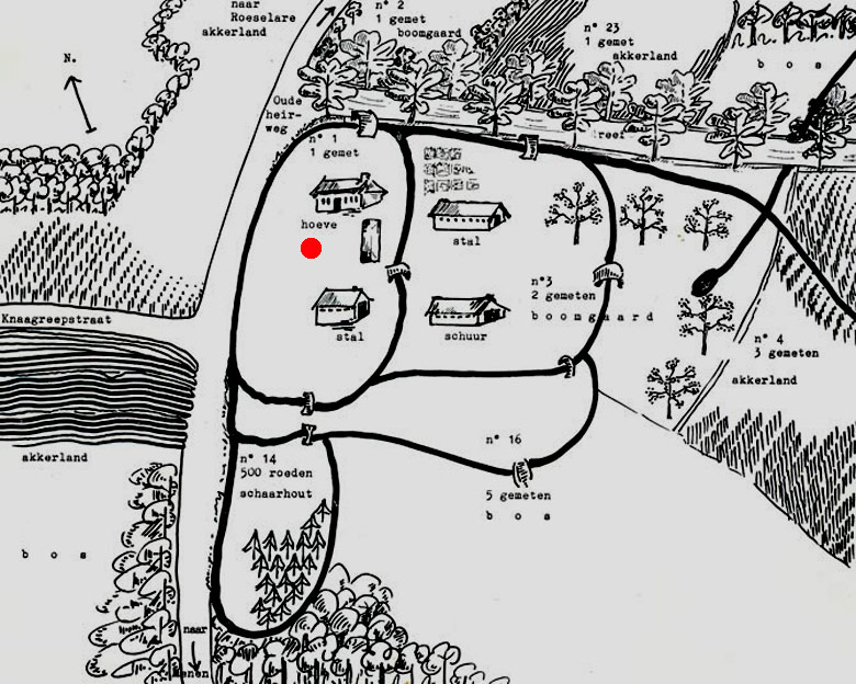 Plattegrond van de Gasthuishoeve in 1800.