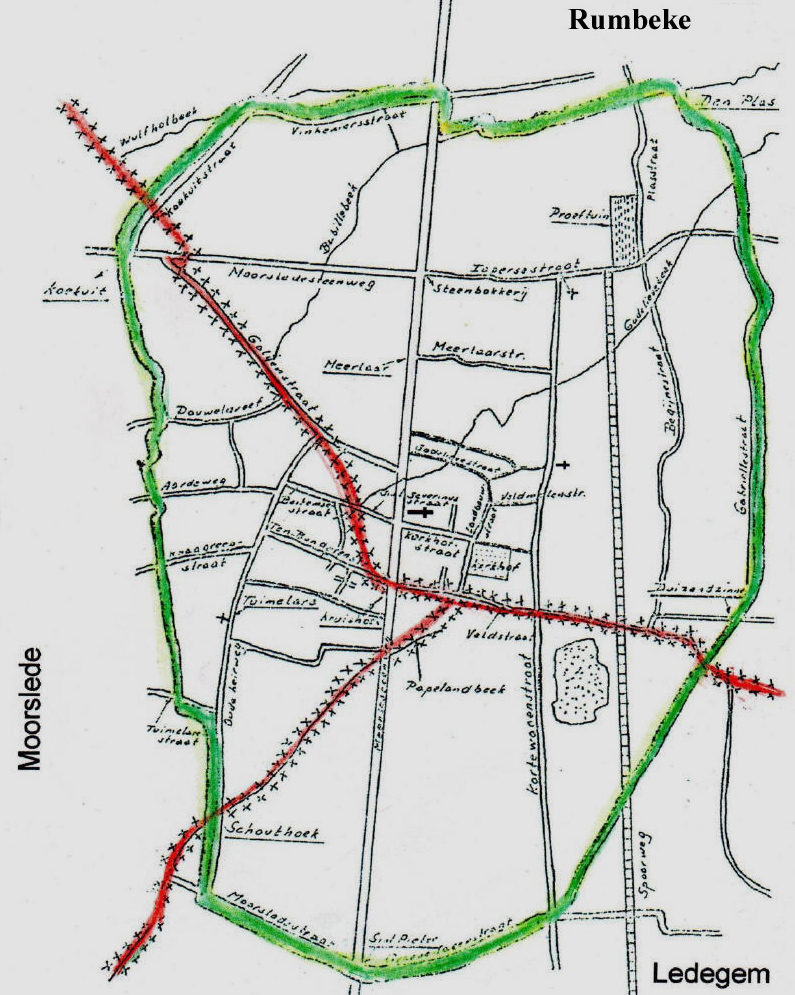 Kaart van de parochie Beitem (Bron: R. Plovie)