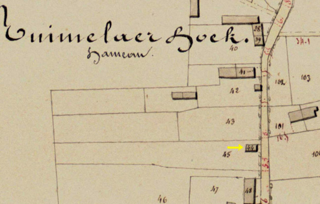 1ste standplaats van de kapel (Atlas der Buurtwegen, 1842.