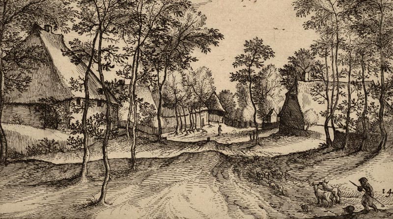 Landweg met boerderij en schuren. Ets van Lucas & Johannes van Doetechum, 1676 (Washington, Nat. Gallery of Art).
