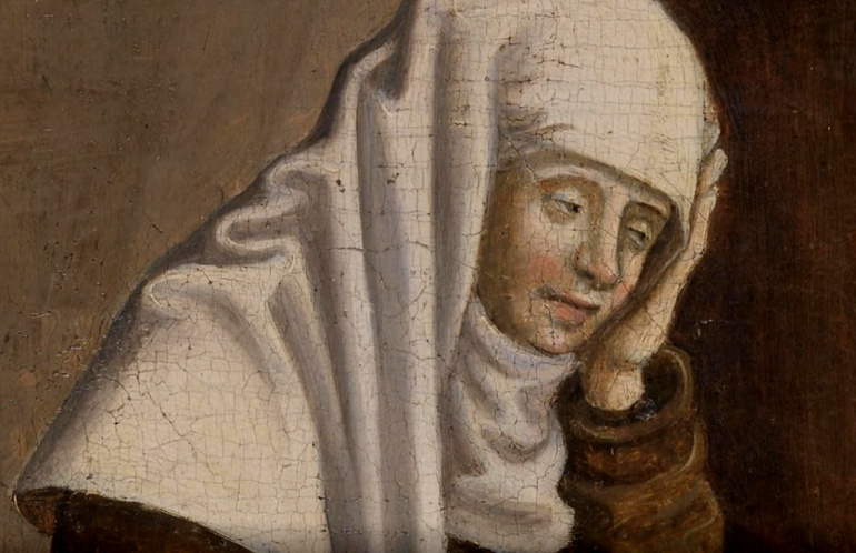 Mediterende gasthuisbewoonster.