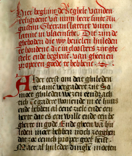 Aanhef van de Vlaamse vertaling van de Augustijnse kloosterregel (Archief bisdom Brugge)