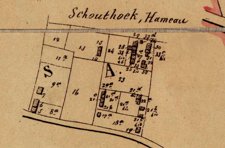 Philippe Poppe maakte in 1851 deze uitsnede van zijn kadasterkaart van Ledegem.