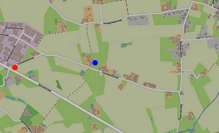 De plaats van de 2 verdwenen Duitse bunkers in de Tuimelarestraat
