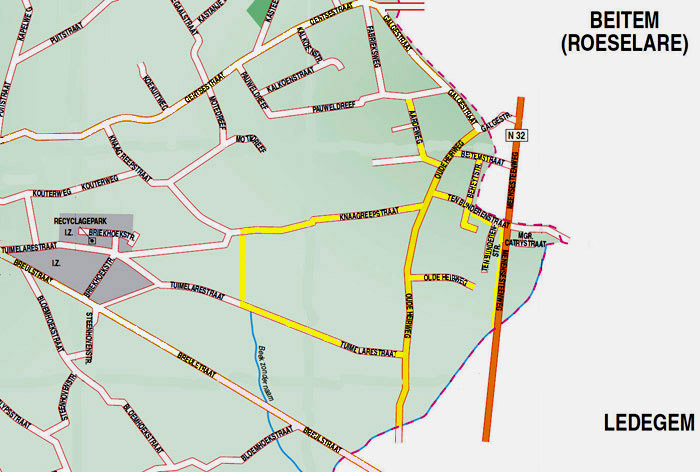 De Tuimelare op het officiel stratenplan 2019 - 2020 van de gemeente Moorslede