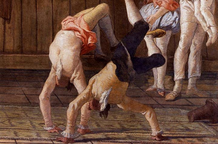 Twee tuimelaars. Detail van een schilderij van G. B. Tiepolo. 1797