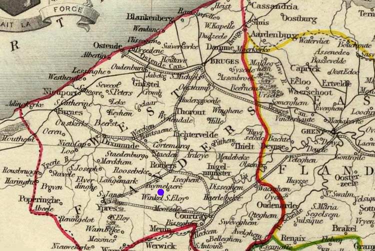 De Tuimelare op een kaart van Belge van de Britse cartograaf John Tallis uit 1851! Moorslede blijft onvermeld...