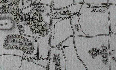 De Veldmolen, Tuymelaere (detail van de Ferrariskaart, 1777).