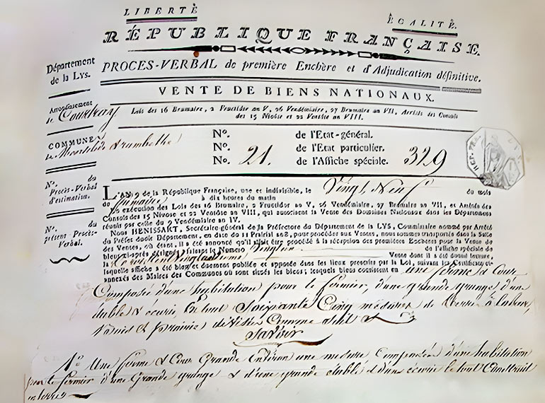 de aanhef van de verkoopsakte van de Gasthuis-hoeve (1800)