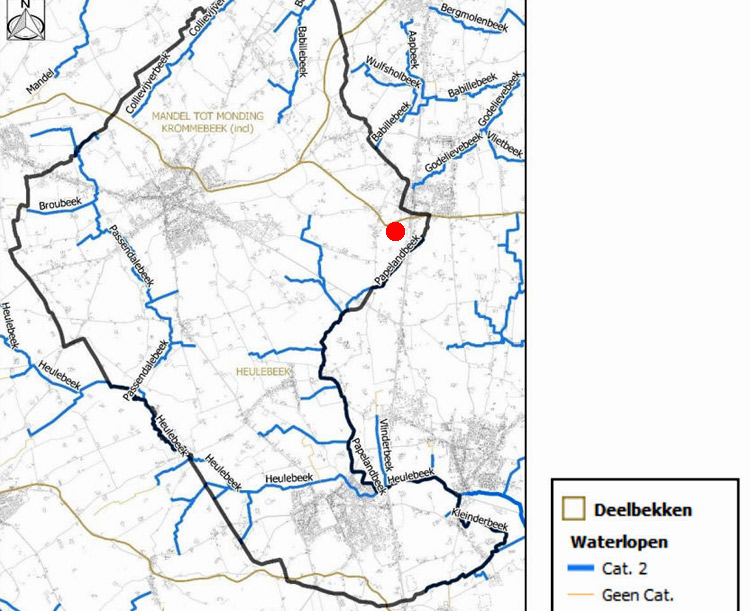 Kaart met de waterlopen van de gemeente Moorslede. 