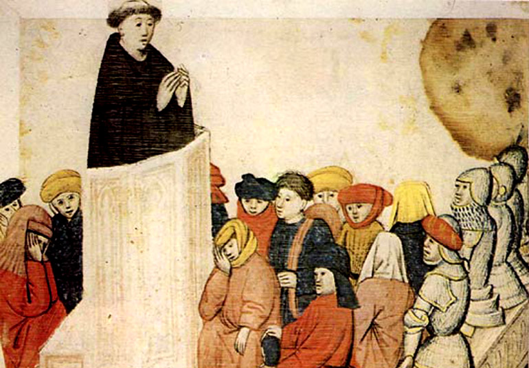 Een parochiepape tijdens de preek. Brussel, Koninklijke Bibliotheek.