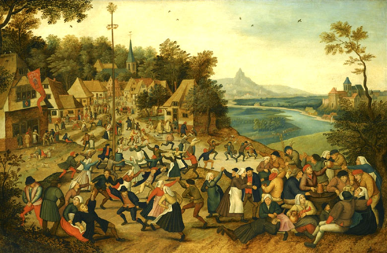 St.-Joriskermis met de dans rond de meiboom. Pieter Brueghel de Jonge, ca. 1620 (Bron: Wikimedia)