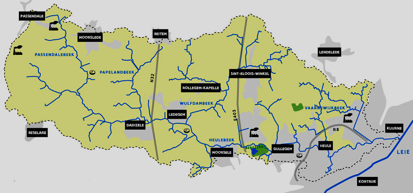 De Papelandbeek in het bekken van de Heulebeek. (Bron: www.integraalwaterbeleid.be)