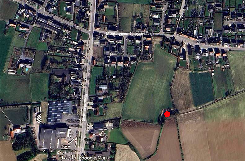 Luchtfoto van de plaats waar de Papelandbeek ontspringt (Bron: Google Maps - Satellite View).