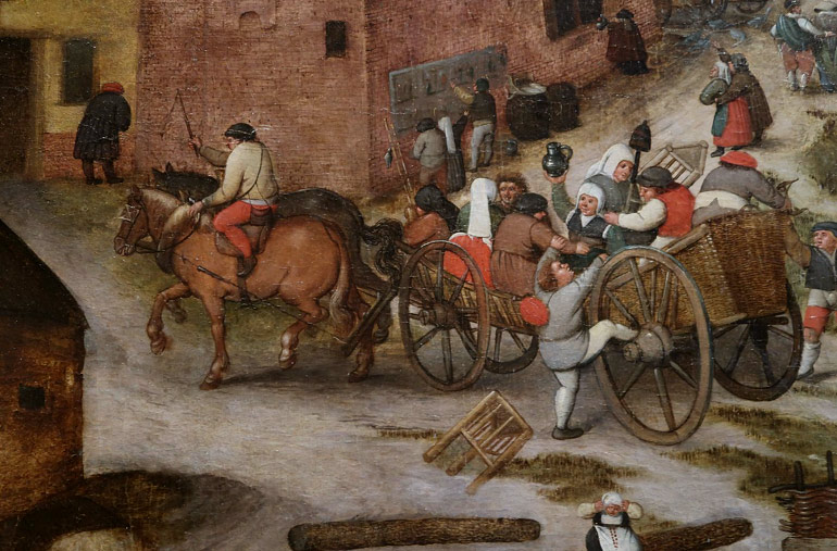 Vertrek met de boerenwagen naar het feest. Pieter Brueghel de Jonge, ca. 1630 (Bron: Wikimedia).